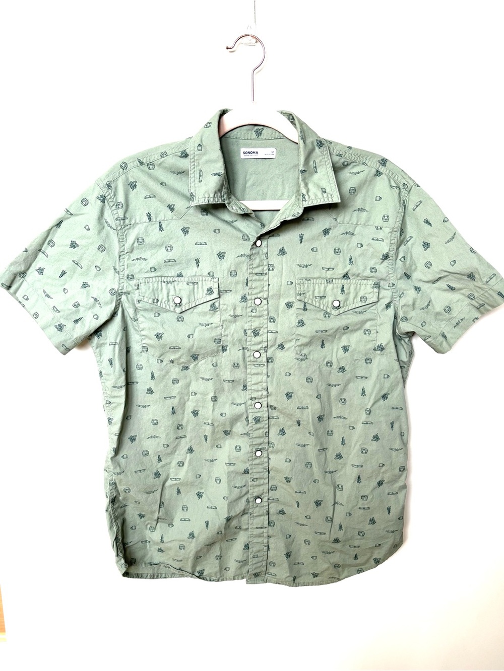 Sonoma Men’s short sleeve button down green shirt sz M